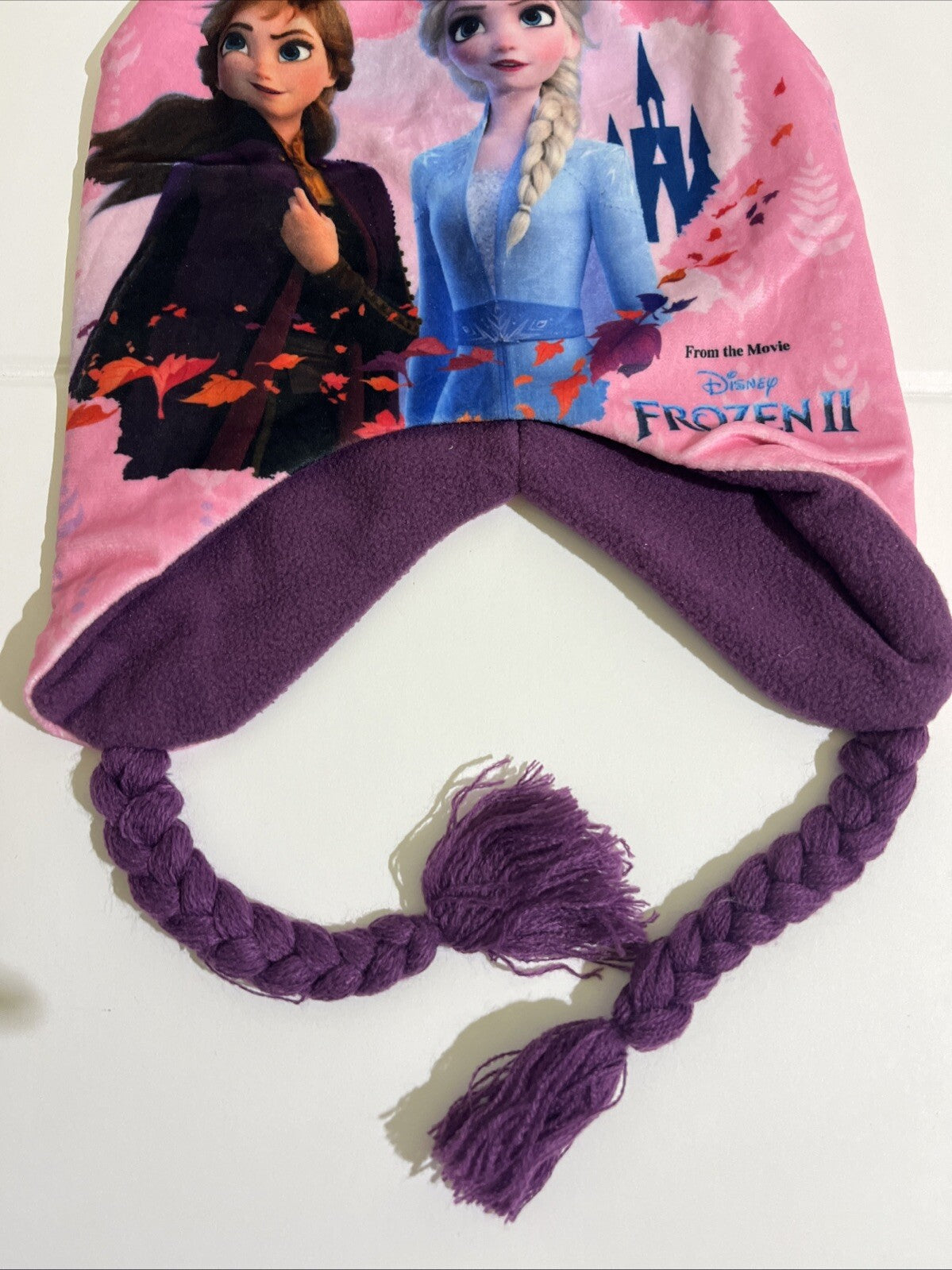 berretto Frozen disney anna elsa cappello tg 54 morbido pile pon pon trecce