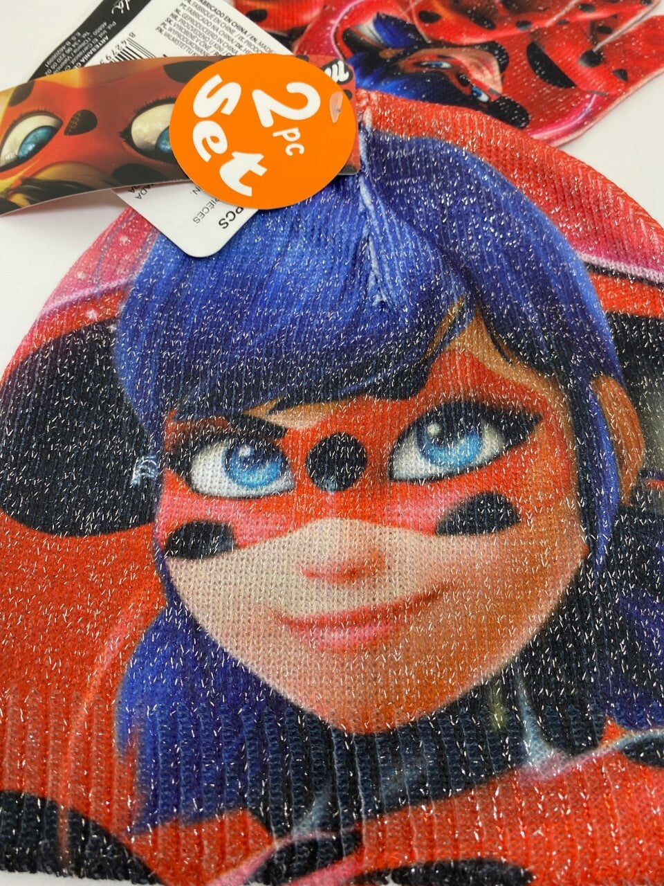 SET BERRETTO GUANTI MIRACULOUS BAMBINA DISNEY LADY BUG TG UNICA PAPALA brillanti