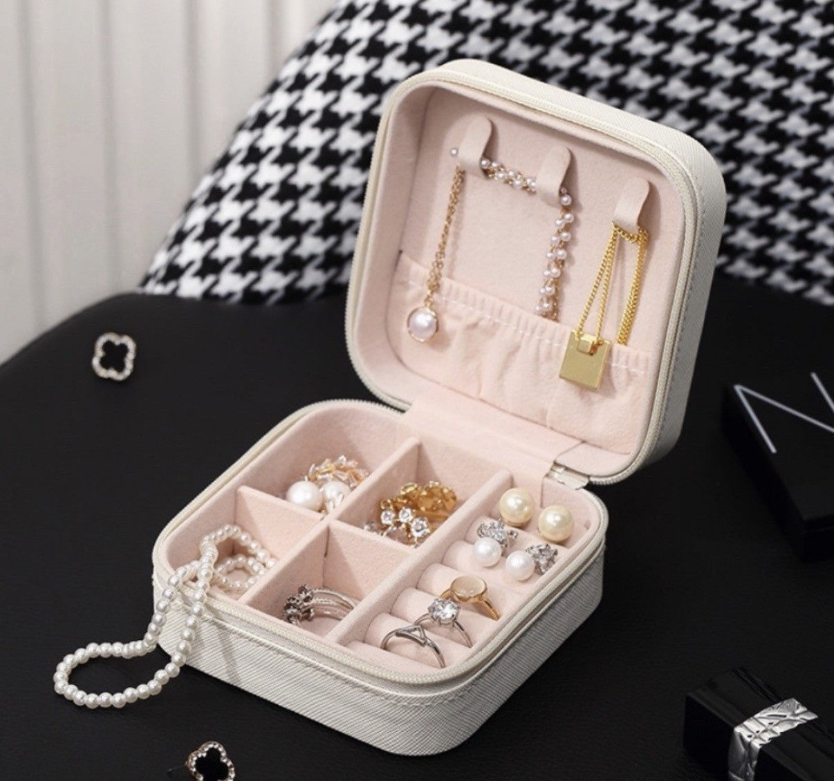 portagioielli gioielli da viaggio rosa 10x10 con zip personalizzato nome glitter