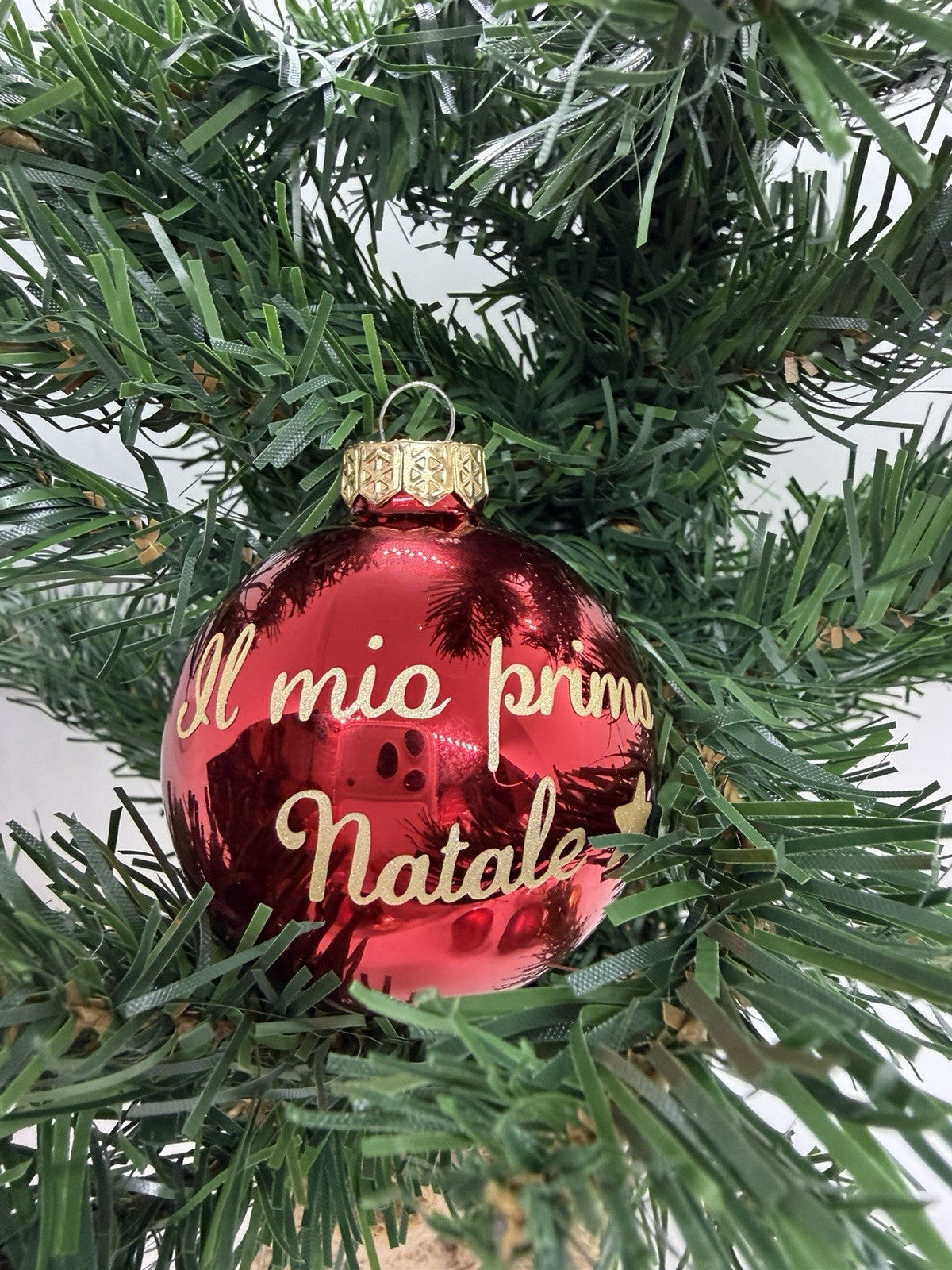 Pallina albero Natale decorazione vetro scritta il mio primo natale rosso e oro