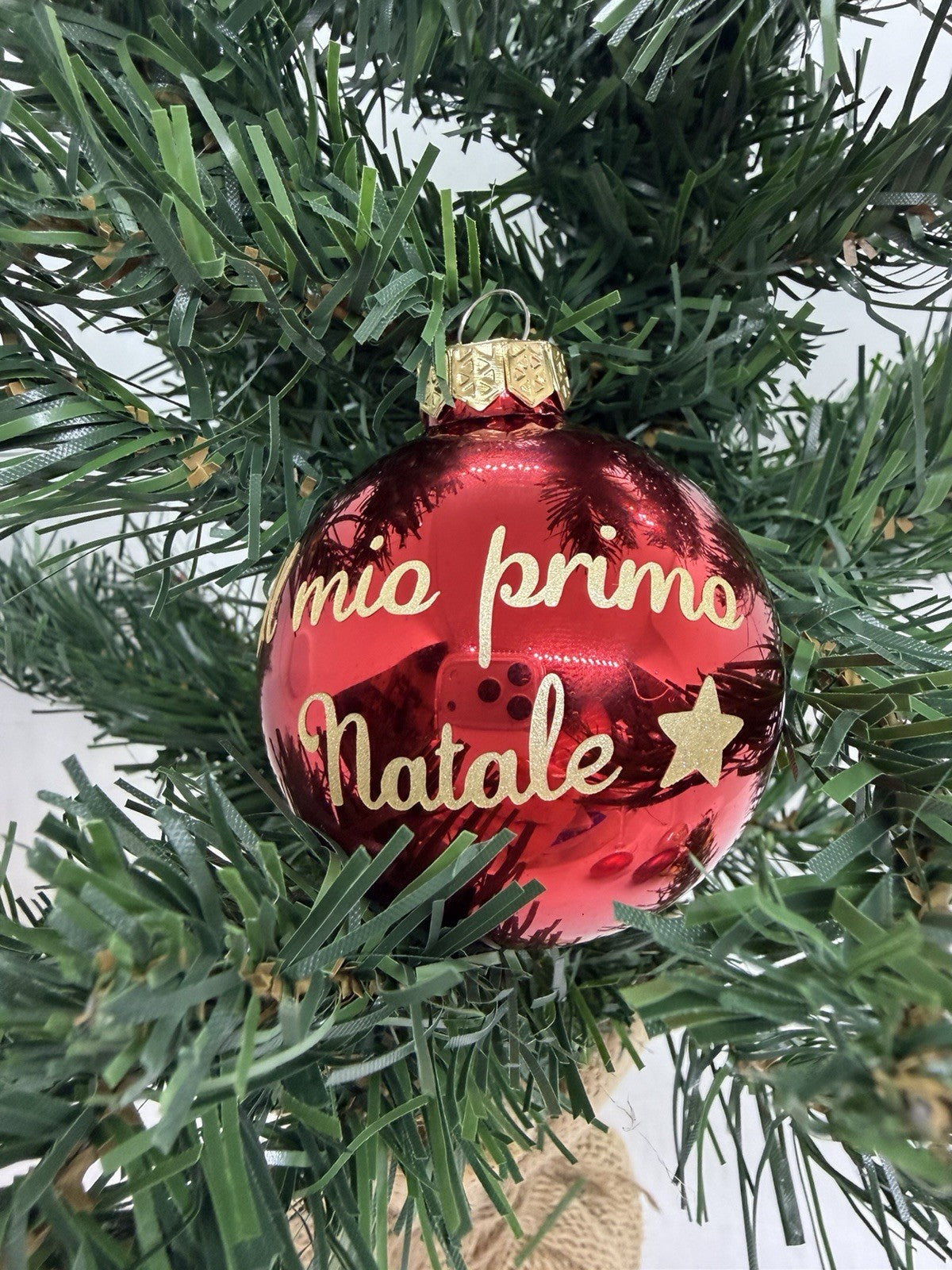 Pallina albero Natale decorazione vetro scritta il mio primo natale rosso e oro