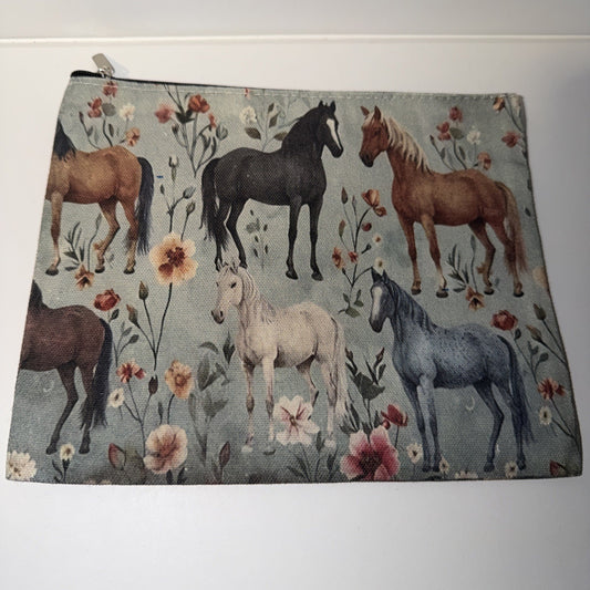 busta porta oggetti beauty pochette da borsa fantasia cavallo equitazione horse