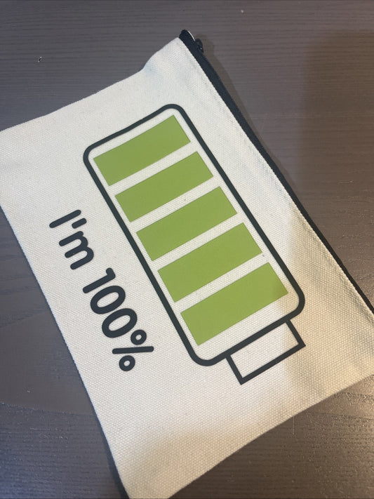 busta porta oggetti beauty pochette divertente I’m Sono 100% carica da borsa