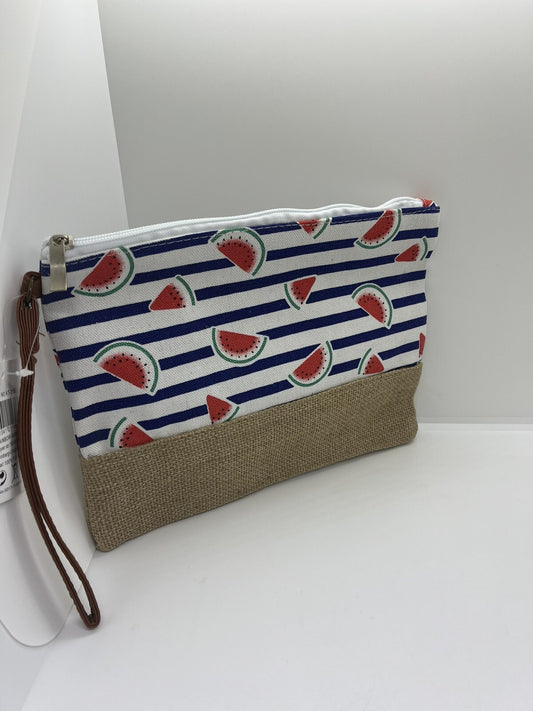 Astuccio beauty pochette righe e melone cocomero  base juta porta oggetti borsa