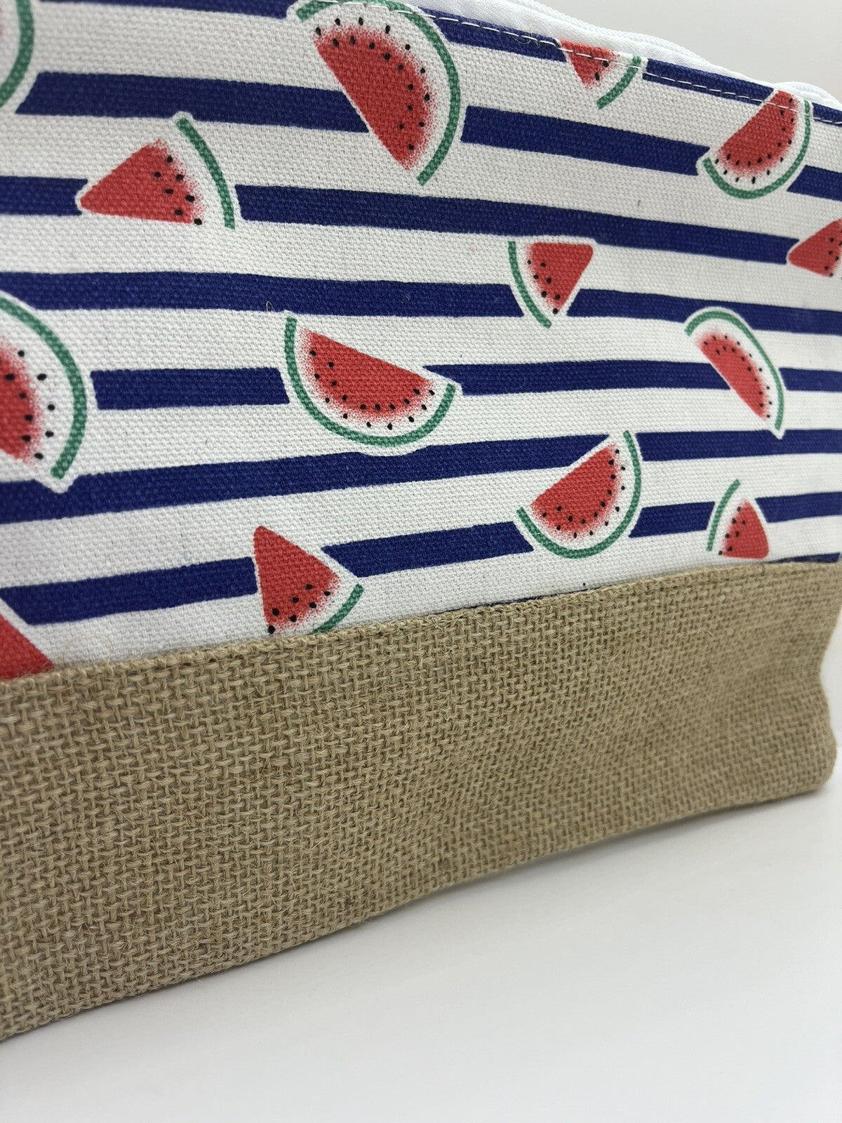 Astuccio beauty pochette righe e melone cocomero  base juta porta oggetti borsa