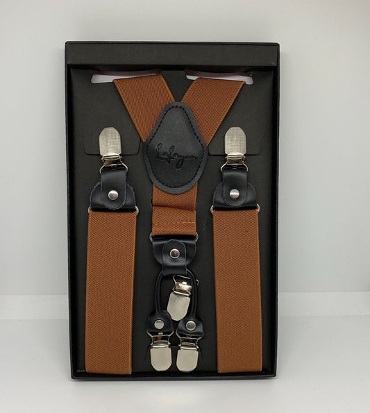 BRETELLE UOMO MARRONE 4 FIBBIE A Y LAFAYON REGOLABILI ELASTICHE CLIP METALLO