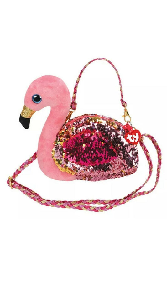 BORSA TRACOLLA TY FASHION FENICOTTERO PAILLETTES REVERSIBILI ROSA PELUCHE