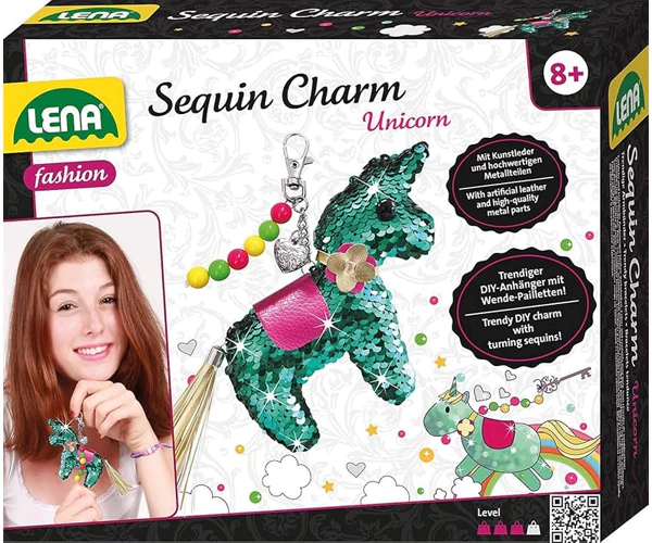 Ciondolo portachiavi con paillettes alla moda Lena unicorno fai da te