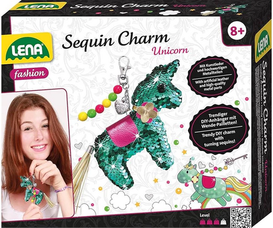 Ciondolo portachiavi con paillettes alla moda Lena unicorno fai da te