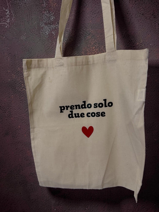 borsa Shopper stampa PRENDO SOLO DUE COSE per la spesa richiudibile in cotone