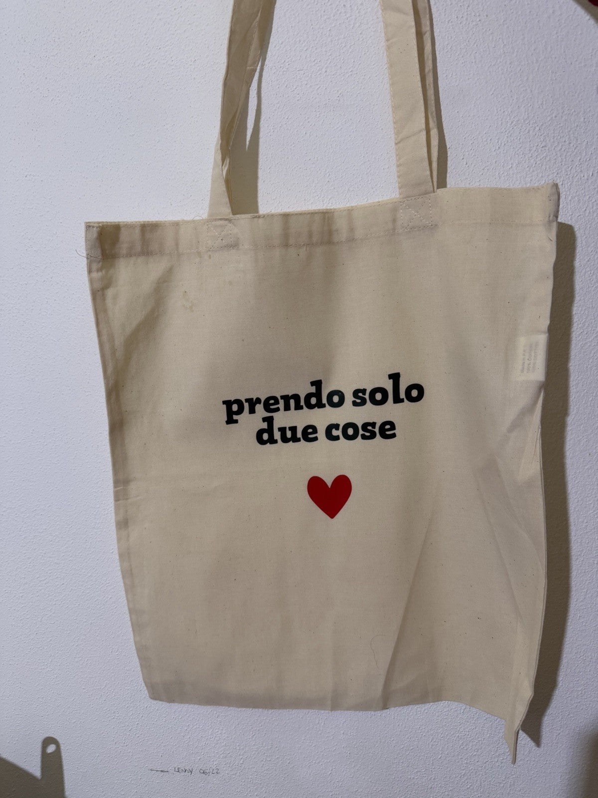 borsa Shopper stampa PRENDO SOLO DUE COSE per la spesa richiudibile in cotone