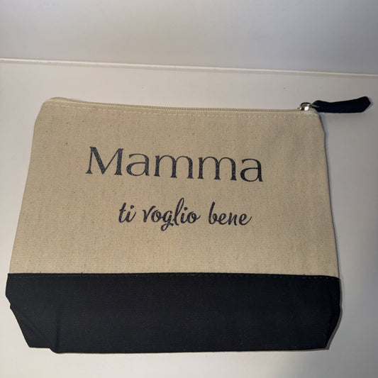 busta porta oggetti beauty pochette scritta MAMMA ti voglio bene da borsa