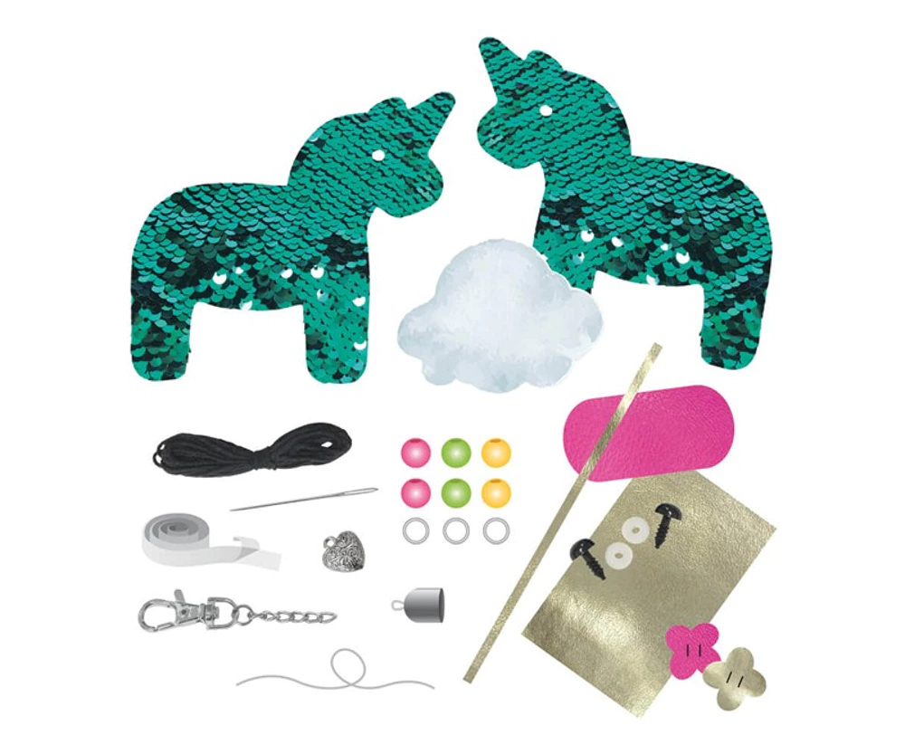 Ciondolo portachiavi con paillettes alla moda Lena unicorno fai da te