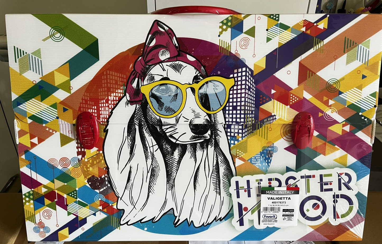 cartellina valigetta scuola disegno arte polionda 56,5x36,5x5,5 manico rosso dog