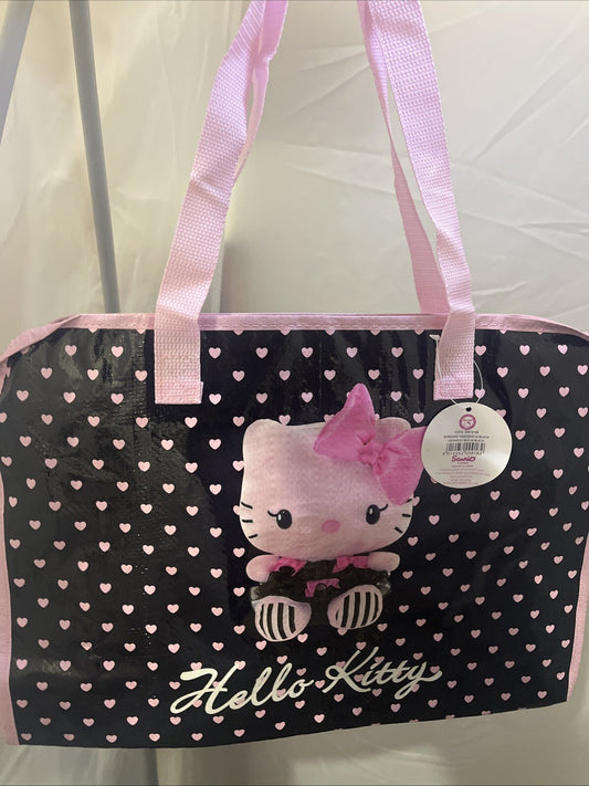 borsa shopper a mano e spalla hello Kitty sanrio pvc nero Cerniera 41x29x12