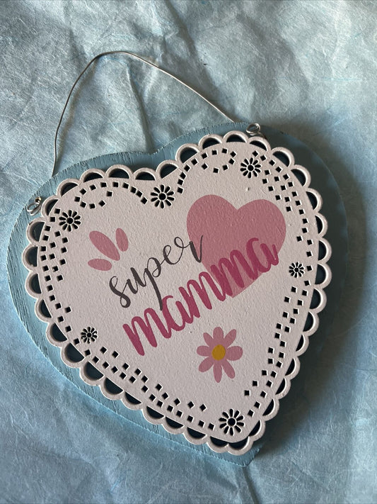 decorazione regalo festa della mamma da appendere cuore 12x12 Cm