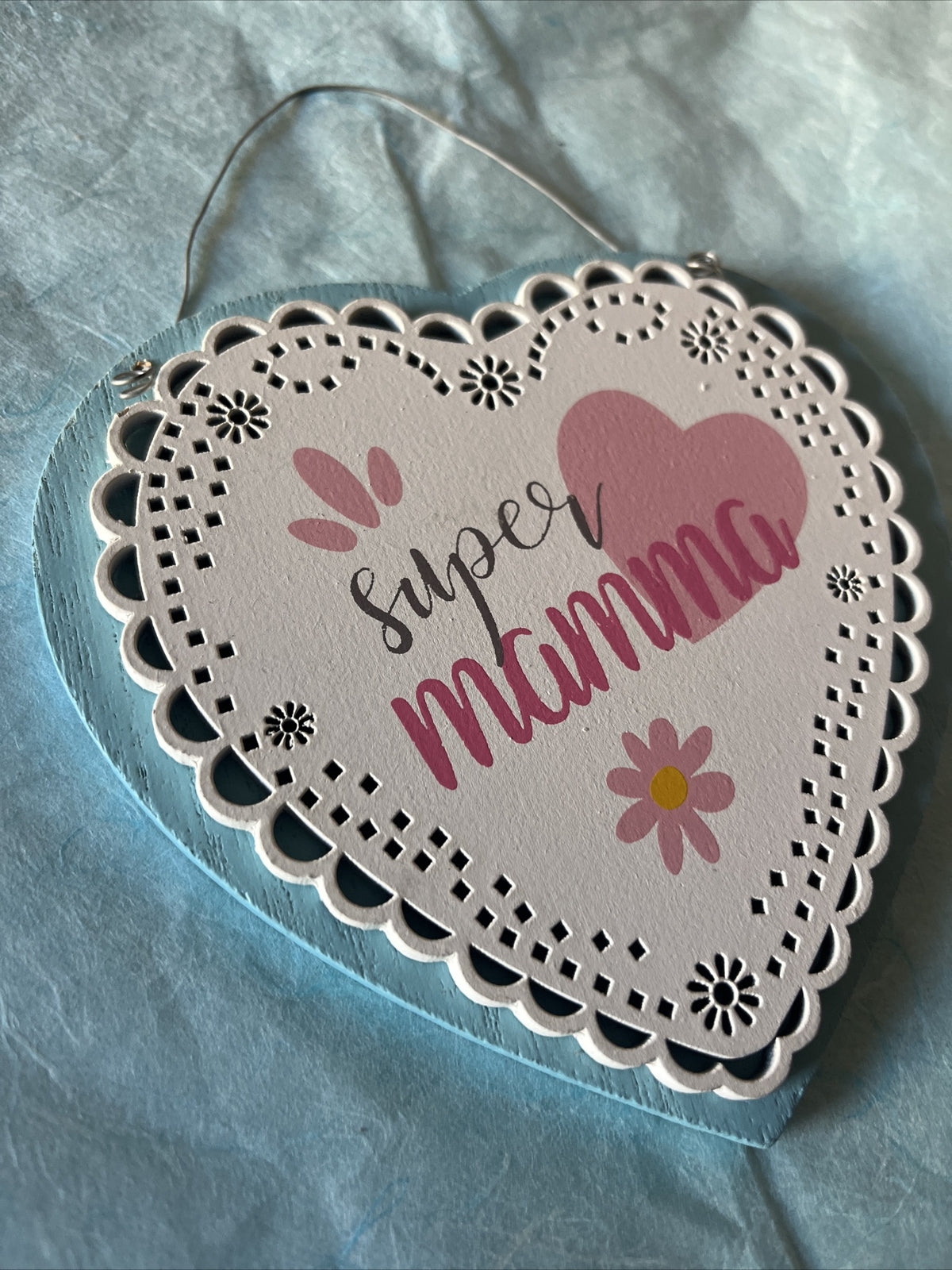 decorazione regalo festa della mamma da appendere cuore 12x12 Cm