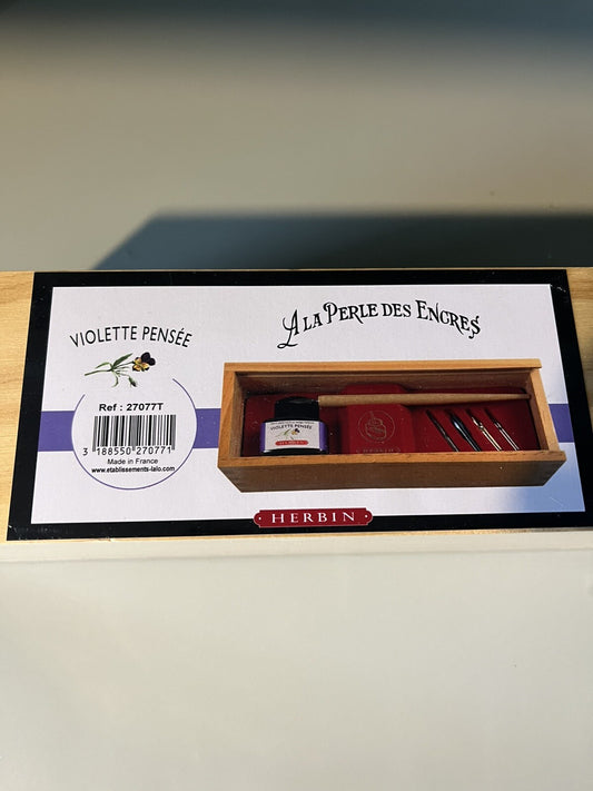 set penna stilografica 4 punte diverse inchiostro violetta scrittura herbin