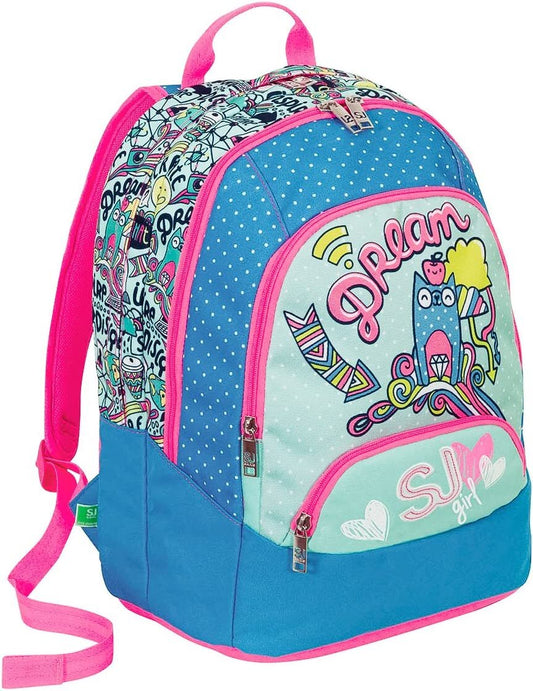ZAINO SCUOLA SJ GANG GIRL ELEMENTARI TONDO MAXI ROSA AZZURRO BAMBINA