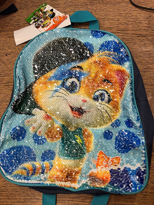 ZAINO ZAINETTO ASILO BAMBINI 44 GATTI CATS PAIETTES REVERSIBILI CAMBIA IMMAGINE