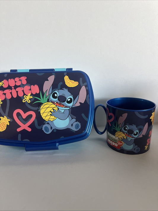 porta pranzo merenda e bicchiere con manico per bambini stitch scuola asilo