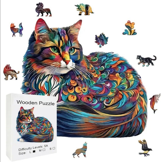 puzzle in legno forme irregolari rompicapo alta difficoltà gatto cat cats 20x20