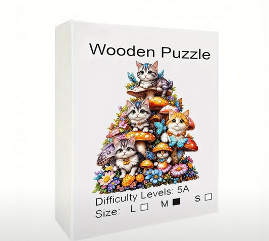 puzzle in legno forme irregolari rompicapo alta difficoltà gatto fungo 20x23