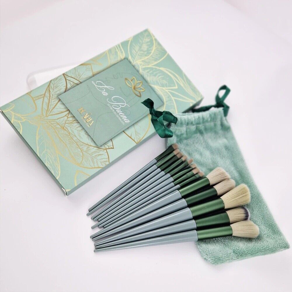 Set 13 pennelli trucco make up con scatola e busta Verde
