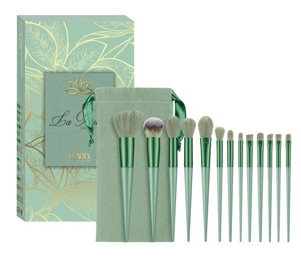 Set 13 pennelli trucco make up con scatola e busta Verde