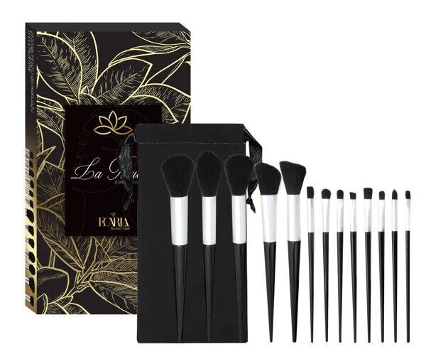 Set 13 pennelli trucco make up con scatola e busta neri nero