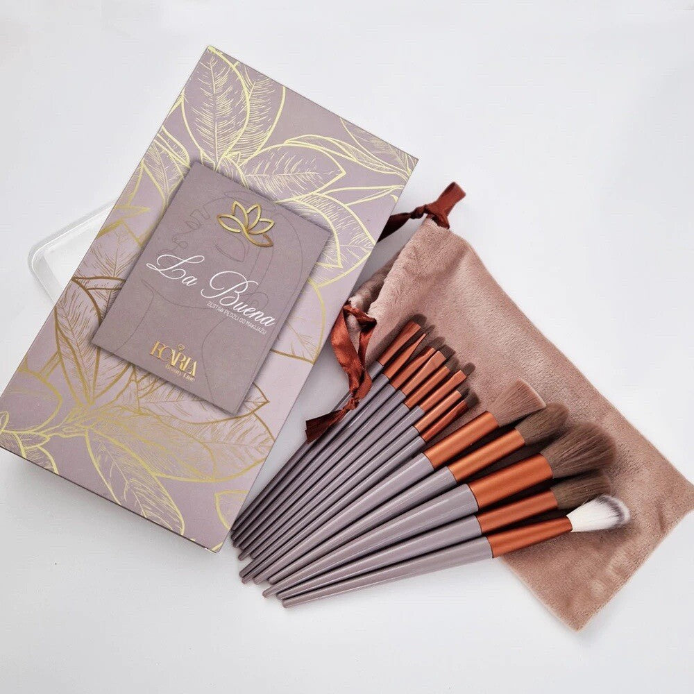 Set 13 pennelli trucco make up con scatola e busta Cipria Beige