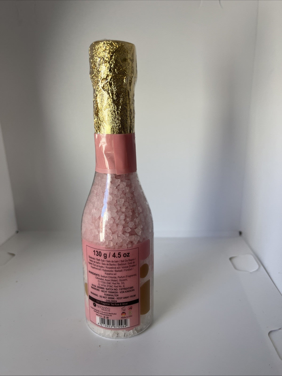 sali da bagno in bottiglia di prosecco spumante Rosa bath salt 130g