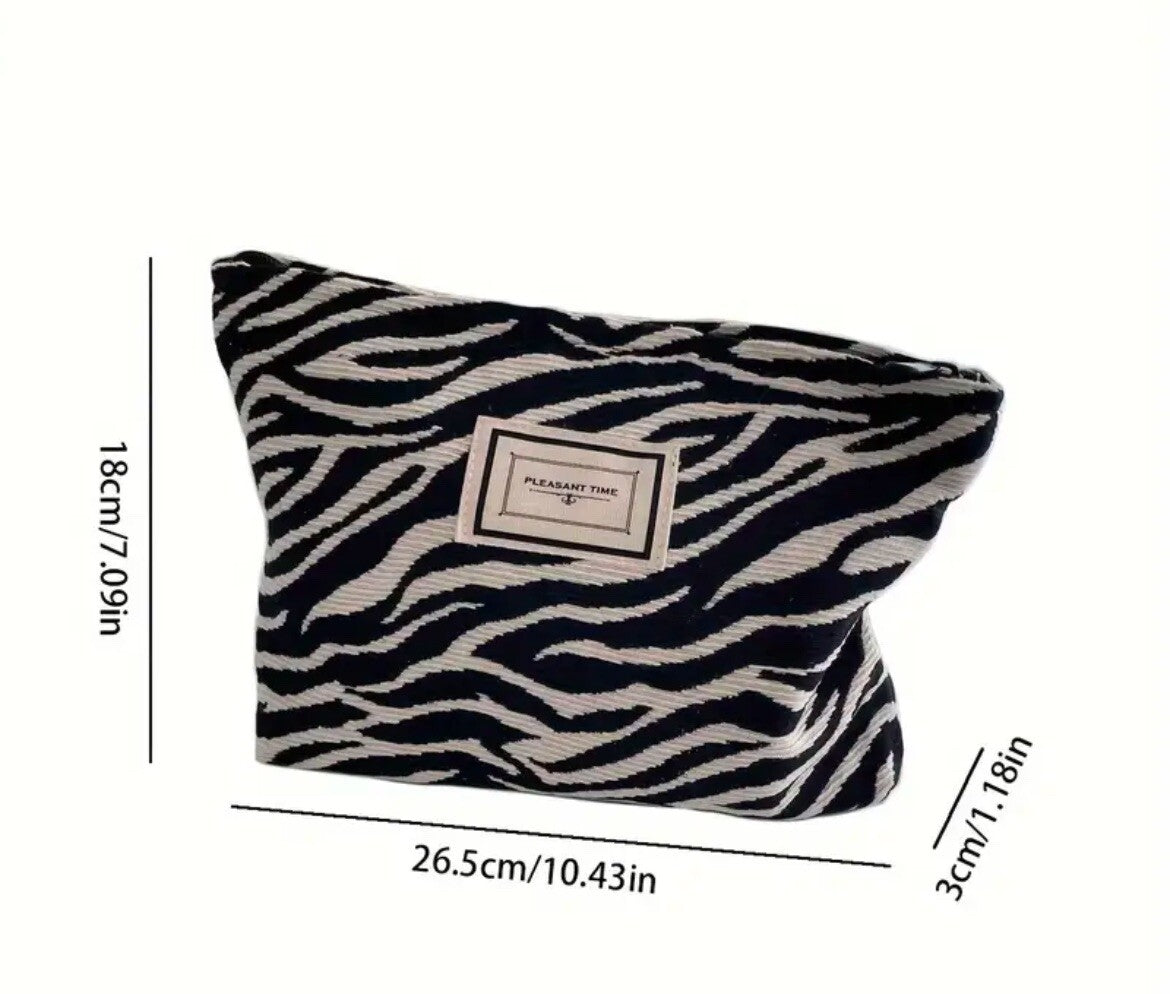 beauty pochette borsa a mano zebrato bianco nero porta oggetti viaggio trucchi