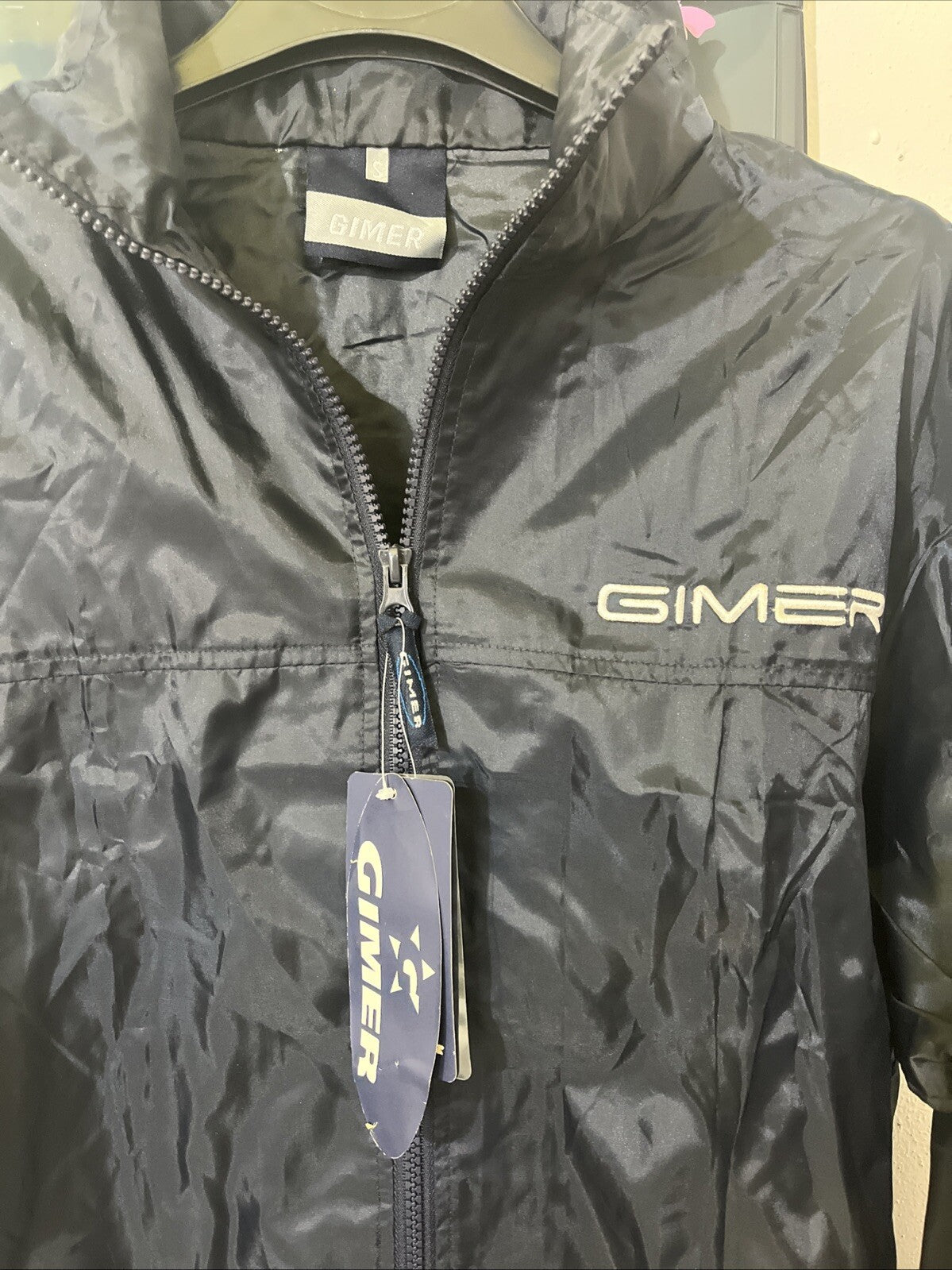 impermeabile pioggia blu navy GIMER Tg S uomo sport zip e tasche