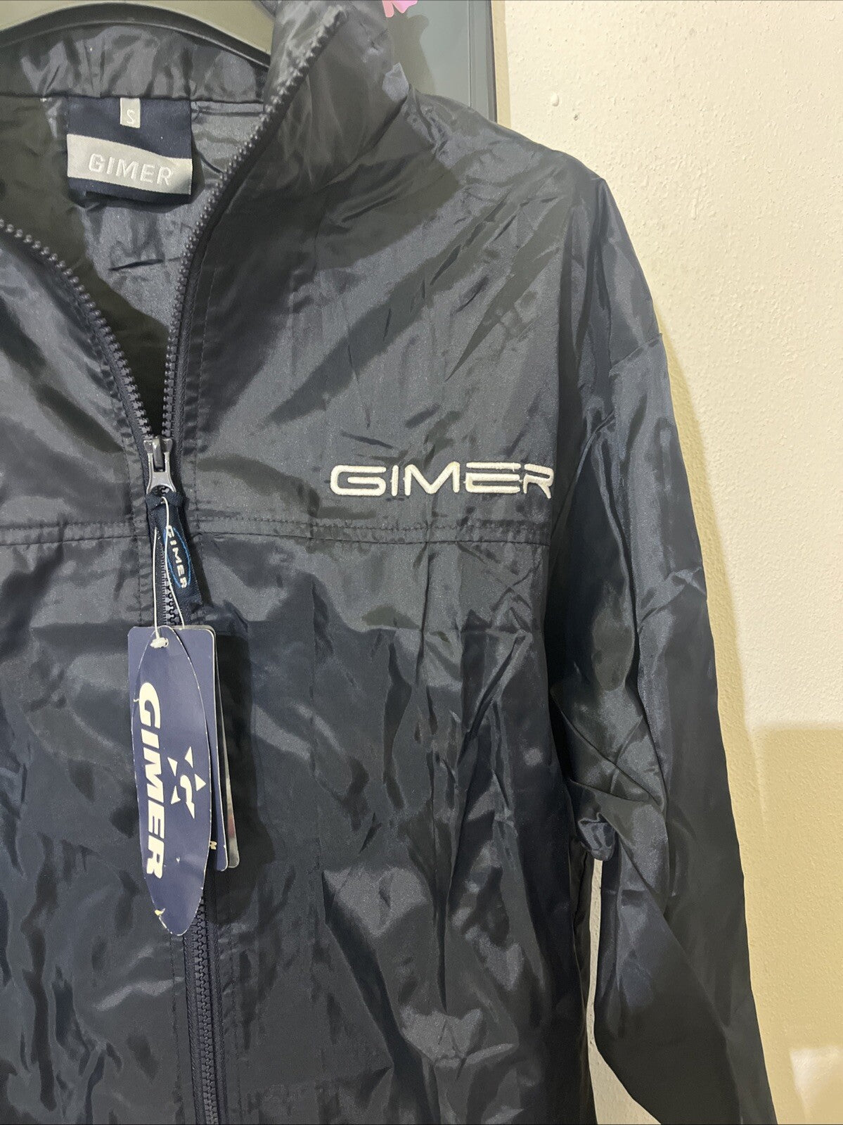 impermeabile pioggia blu navy GIMER Tg S uomo sport zip e tasche