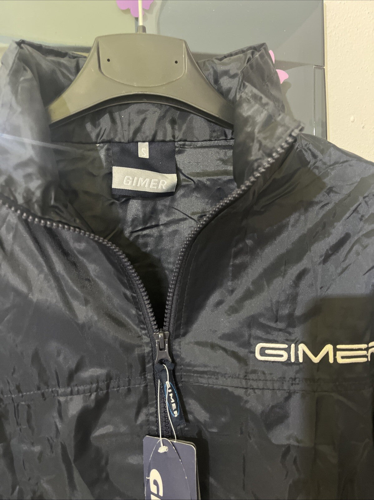 impermeabile pioggia blu navy GIMER Tg S uomo sport zip e tasche