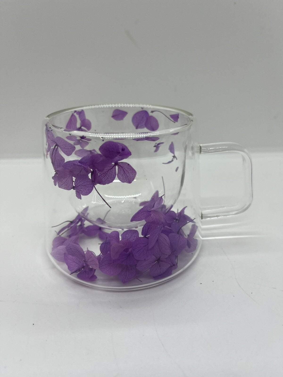tazza in vetro con petali viola 200 ml Doppia parete colazione relax the