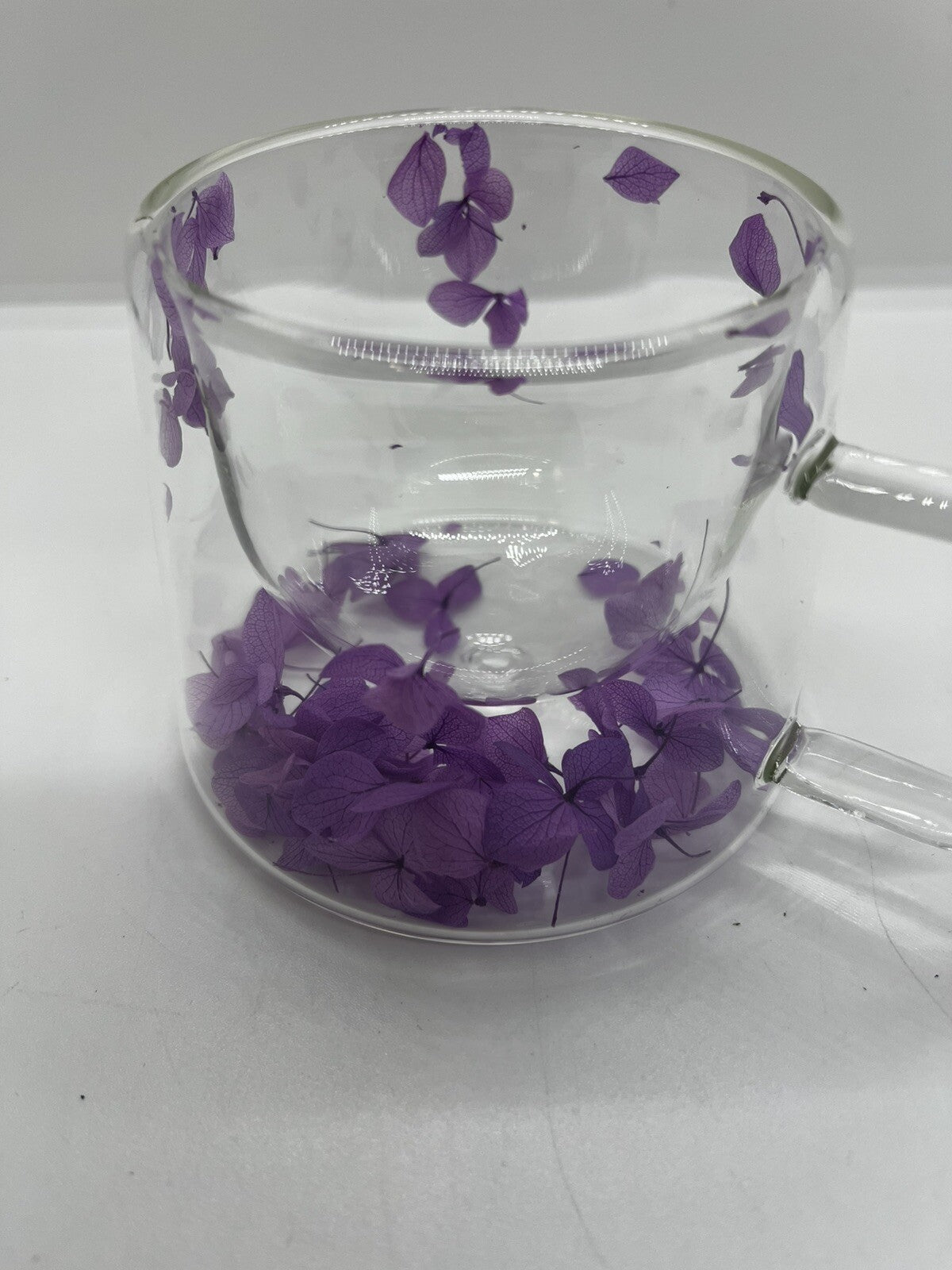 tazza in vetro con petali viola 200 ml Doppia parete colazione relax the