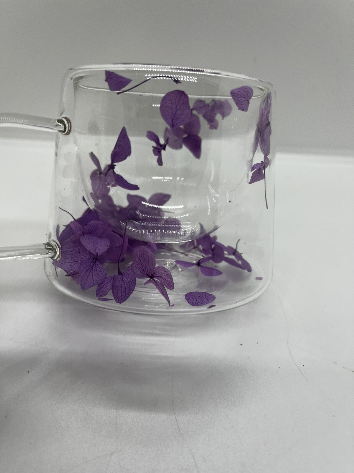 tazza in vetro con petali viola 200 ml Doppia parete colazione relax the