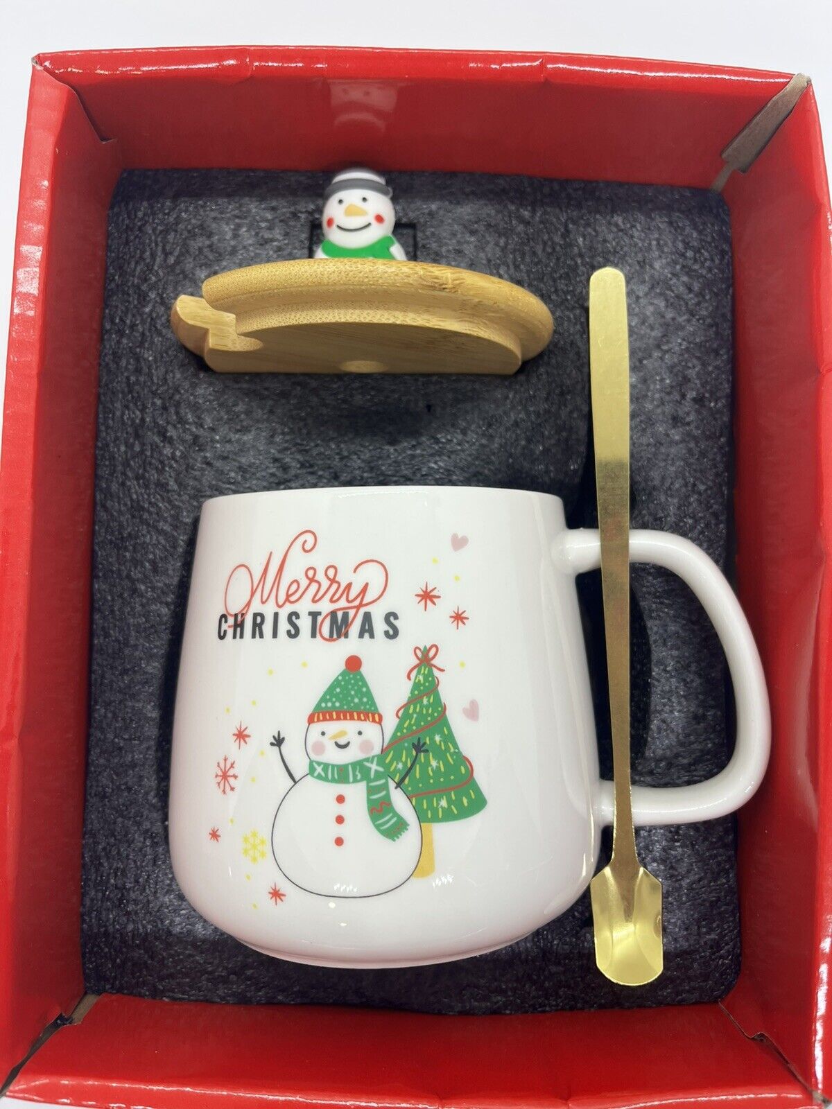 tazza natalizia 400 ml tappo cucchiai pupazzo Natale Christmas confezione regalo