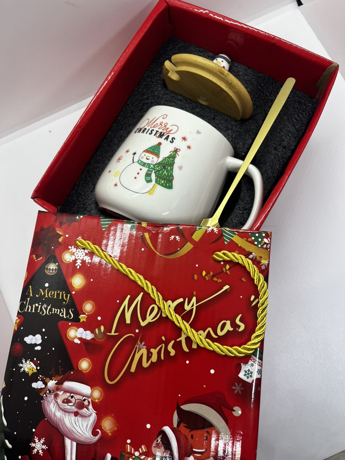 tazza natalizia 400 ml tappo cucchiai pupazzo Natale Christmas confezione regalo