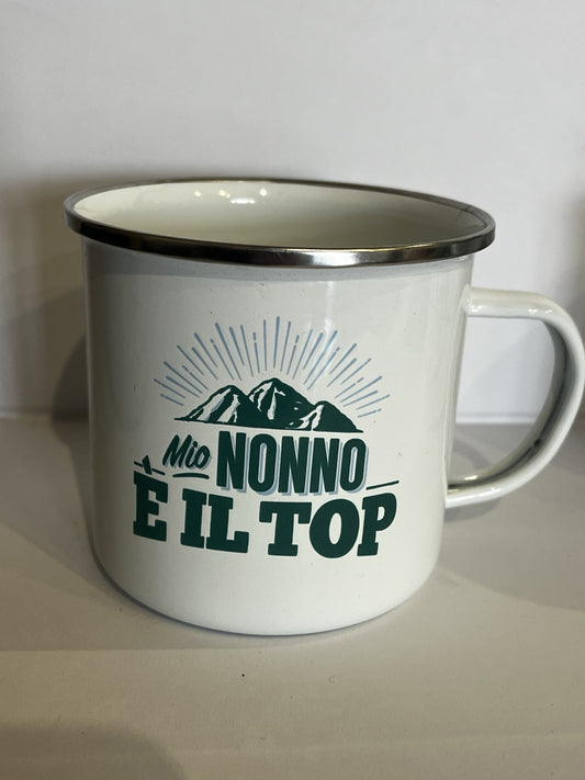 Tazza mug metallo smaltata H&H frase divertente Nonno Top