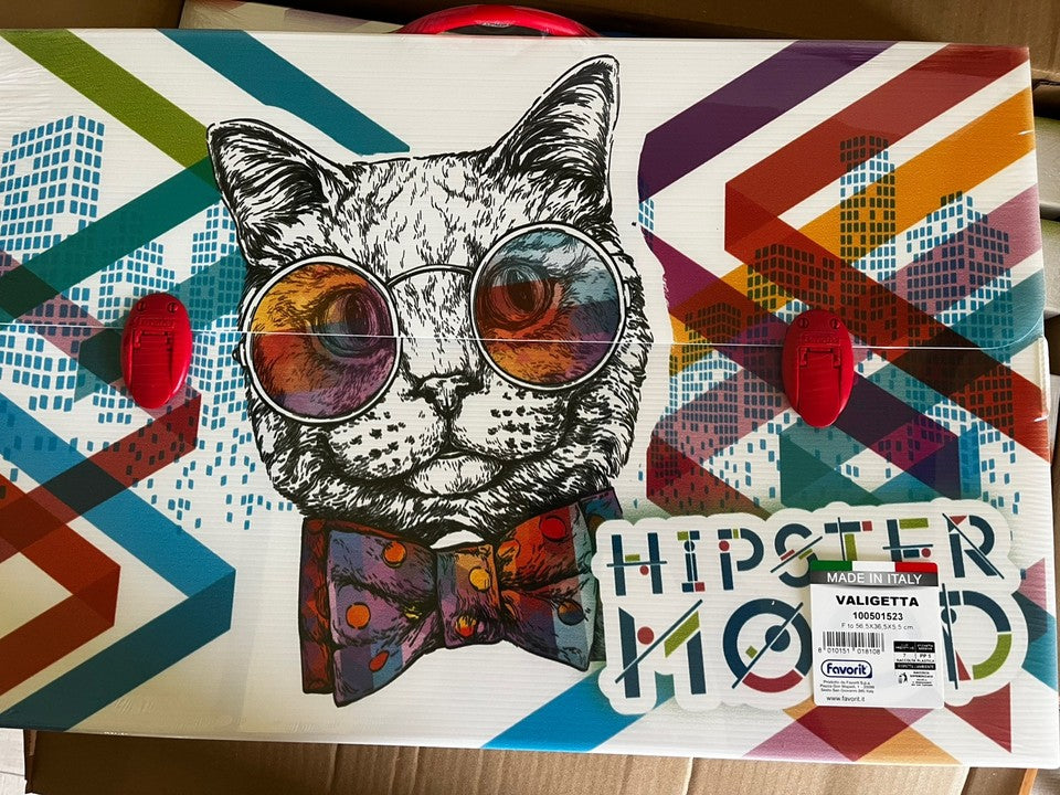 cartellina valigetta scuola disegno arte polionda 56,5x36,5x5,5 manico gatto red