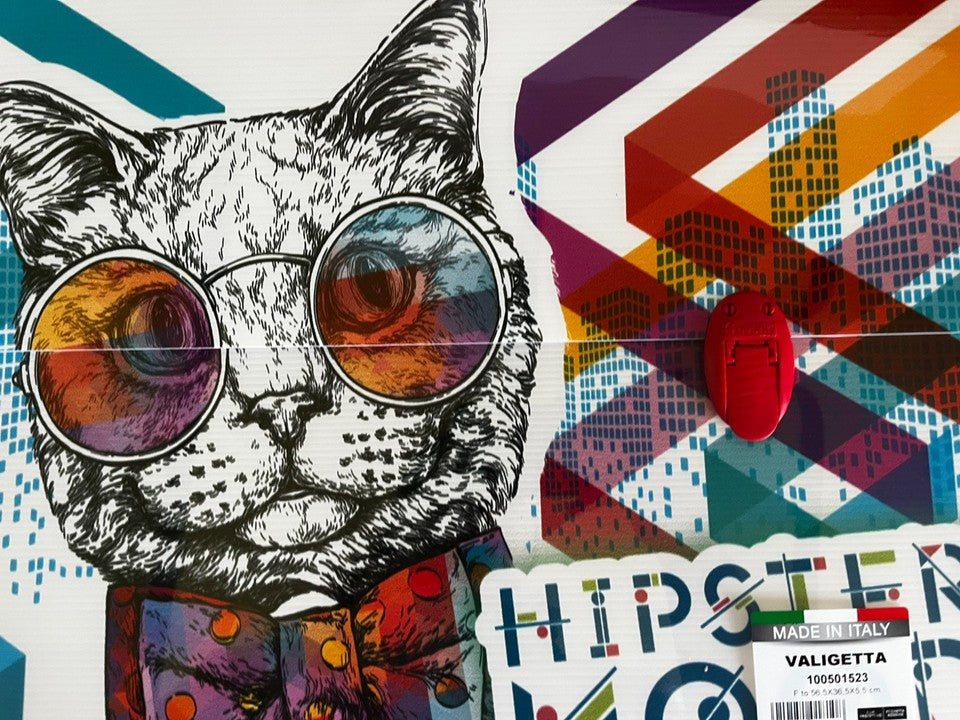 cartellina valigetta scuola disegno arte polionda 56,5x36,5x5,5 manico gatto red