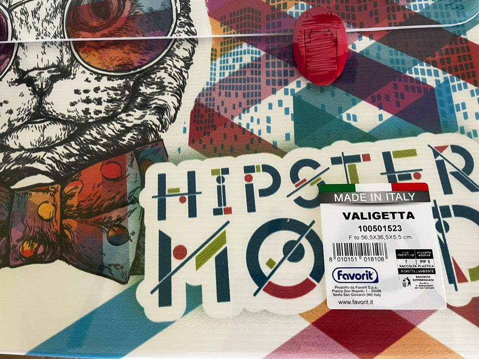 cartellina valigetta scuola disegno arte polionda 56,5x36,5x5,5 manico gatto red