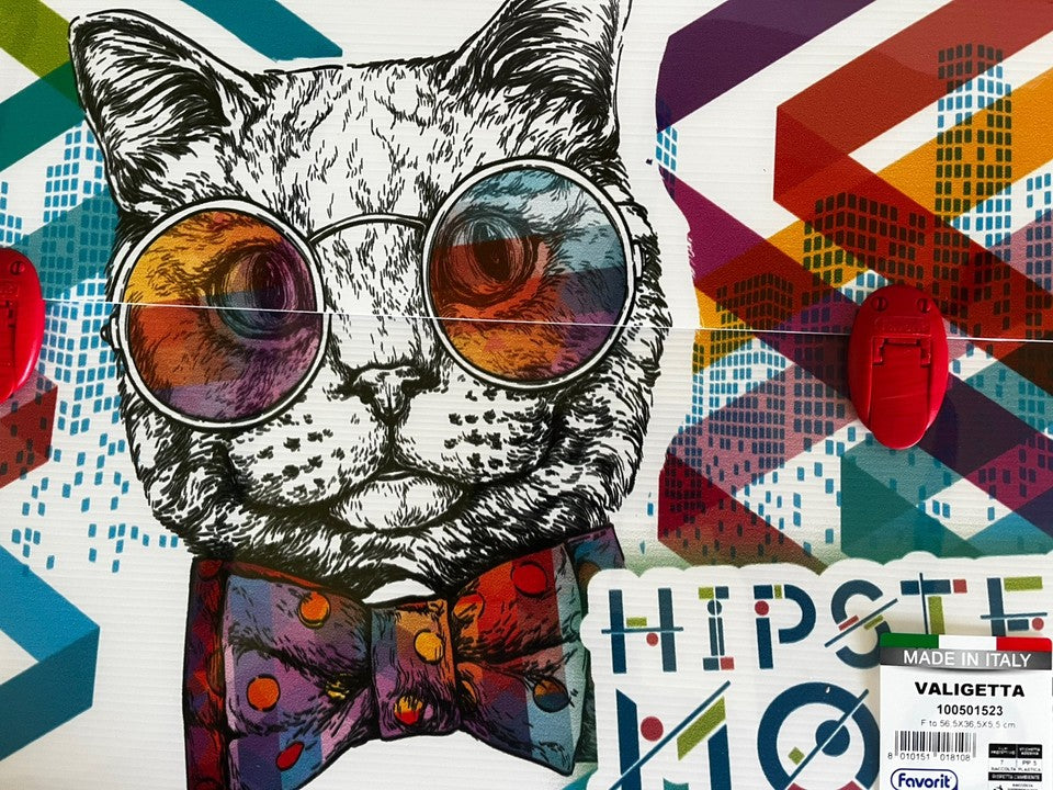 cartellina valigetta scuola disegno arte polionda 56,5x36,5x5,5 manico gatto red