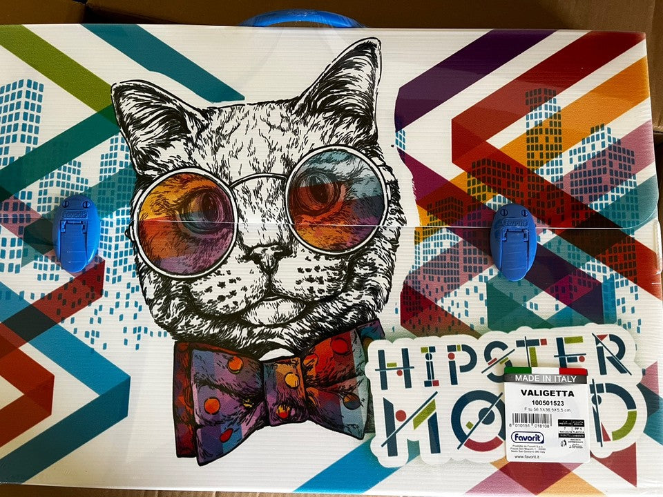 cartellina valigetta scuola disegno arte polionda 56,5x36,5x5,5 manico gatto Blu