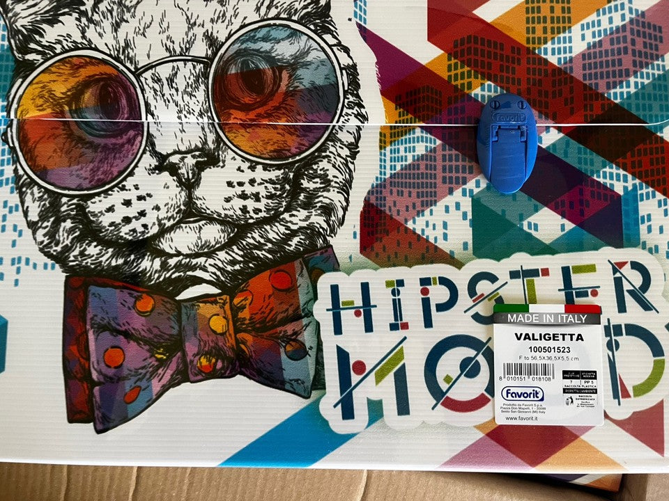 cartellina valigetta scuola disegno arte polionda 56,5x36,5x5,5 manico gatto Blu