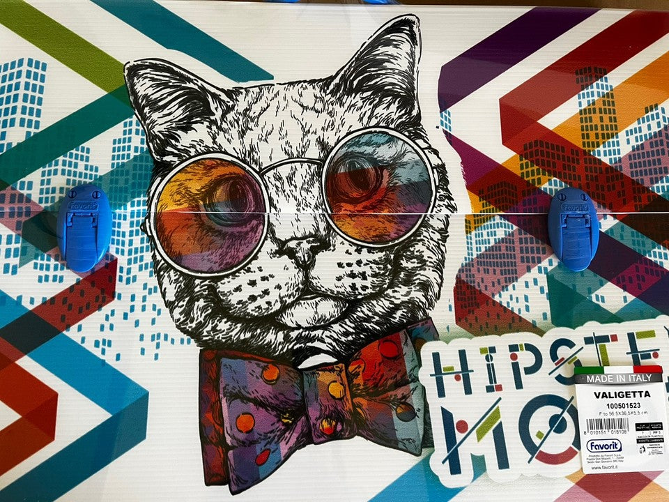 cartellina valigetta scuola disegno arte polionda 56,5x36,5x5,5 manico gatto Blu