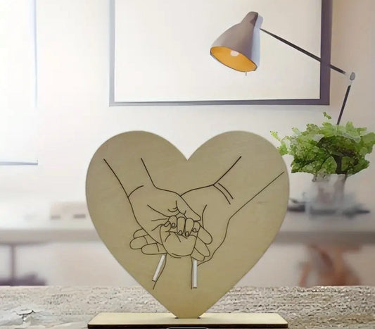 porta braccialetto nascita ricordo mamma figlio papà legno forma cuore15x 15 cm